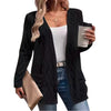Women's Routine Fit Collarless Long Sleeve Polyester Solid Color Hollow Out Cardigan with No Buckle for Autumn in Black
