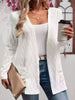 Women's Routine Fit Collarless Long Sleeve Polyester Solid Color Hollow Out Cardigan with No Buckle for Autumn in Black