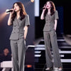Women's Five-Quarter Sleeves Polyester Pants Suit Set for Spring Fall in Black