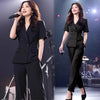 Women's Five-Quarter Sleeves Polyester Pants Suit Set for Spring Fall in Black