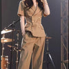 Women's Five-Quarter Sleeves Polyester Pants Suit Set for Spring Fall in Black