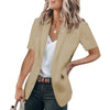 Women's Loose Fit Summer Polyester Solid Color Suit Collar Three Quarter Sleeve One Button Office Jacket in White Black Apricot Burgundy
