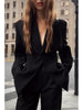 Women's Slim Fit One Button Polyester Solid Color Flat Lapel Long Sleeve Casual Jacket for Spring Fall in Dark Wind Style