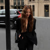 Women's Slim Fit One Button Polyester Solid Color Flat Lapel Long Sleeve Casual Jacket for Spring Fall in Dark Wind Style