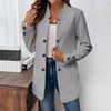 Women's Loose Fit Solid Color Stand Collar Long Sleeve Three Button Polyester Blazer with Buttons for Elegant Autumn Fall in Black