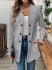 Women's Loose Fit Solid Color Stand Collar Long Sleeve Three Button Polyester Blazer with Buttons for Elegant Autumn Fall in Black
