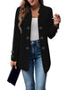Women's Loose Fit Solid Color Stand Collar Long Sleeve Three Button Polyester Blazer with Buttons for Elegant Autumn Fall in Black