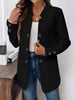 Women's Loose Fit Solid Color Stand Collar Long Sleeve Three Button Polyester Blazer with Buttons for Elegant Autumn Fall in Black