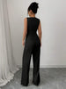 Women's Casual Polyester Solid Color Sleeveless Solid Color Pants Set with Suit Vest and Trousers for Summer Daily Wear in Black Burgundy