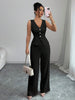 Women's Casual Polyester Solid Color Sleeveless Solid Color Pants Set with Suit Vest and Trousers for Summer Daily Wear in Black Burgundy