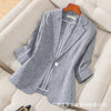 Women's Slim Fit Flax Solid Color Suit Collar One Button Elegant Jacket for Summer in Solid Color