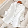 Women's Slim Fit Flax Solid Color Suit Collar One Button Elegant Jacket for Summer in Solid Color