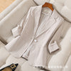 Women's Slim Fit Flax Solid Color Suit Collar One Button Elegant Jacket for Summer in Solid Color