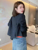 Women's Cropped Blazer, Lapel Collar, Button Front and Long Sleeves