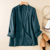 Women's Loose Fit Spring Cotton Linen Solid Color Suit Collar Single Breasted Literary Style Jacket for Casual Wear in White