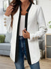 Women's Conventional Fit Spring Imitation Cotton Solid Color Polo Collar Long Sleeves Elegant Style Jacket for Casual Outings in Black