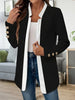 Women's Conventional Fit Spring Imitation Cotton Solid Color Polo Collar Long Sleeves Elegant Style Jacket for Casual Outings in Black