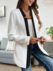Women's Conventional Fit Spring Imitation Cotton Solid Color Polo Collar Long Sleeves Elegant Style Jacket for Casual Outings in Black