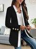 Women's Conventional Fit Spring Imitation Cotton Solid Color Polo Collar Long Sleeves Elegant Style Jacket for Casual Outings in Black