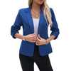 Women's Slim Fit Polyester Solid Color Suit Collar Three-Quarter Sleeve One Button Office Jacket for Spring Work in Green
