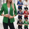 Women's Slim Fit Polyester Solid Color Suit Collar Three-Quarter Sleeve One Button Office Jacket for Spring Work in Green