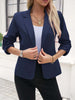 Women's Slim Fit Polyester Solid Color Suit Collar Three-Quarter Sleeve One Button Office Jacket for Spring Work in Green