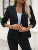 Women's Slim Fit Polyester Solid Color Suit Collar Three-Quarter Sleeve One Button Office Jacket for Spring Work in Green