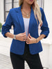 Women's Slim Fit Polyester Solid Color Suit Collar Three-Quarter Sleeve One Button Office Jacket for Spring Work in Green