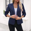 Women's Slim Fit Polyester Solid Color Suit Collar Three-Quarter Sleeve One Button Office Jacket for Spring Work in Green