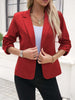 Women's Slim Fit Polyester Solid Color Suit Collar Three-Quarter Sleeve One Button Office Jacket for Spring Work in Green