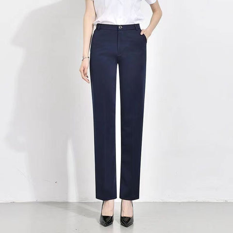 Women's Straight Leg Polyester Solid Color Dress Pants for Office Work Hotel Bank Interviews and Business Casual in Blue