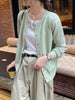 Women's Loose Single-Breasted Round Neck Pvc Solid Color Basic Style Long Sleeve Cardigan for Autumn in White Apricot Orange Yellow