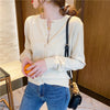 Women's Loose Single-Breasted Round Neck Pvc Solid Color Basic Style Long Sleeve Cardigan for Autumn in White Apricot Orange Yellow
