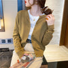 Women's Loose Single-Breasted Round Neck Pvc Solid Color Basic Style Long Sleeve Cardigan for Autumn in White Apricot Orange Yellow