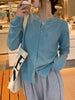 Women's Loose Single-Breasted Round Neck Pvc Solid Color Basic Style Long Sleeve Cardigan for Autumn in White Apricot Orange Yellow