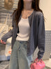 Women's Loose Single-Breasted Round Neck Pvc Solid Color Basic Style Long Sleeve Cardigan for Autumn in White Apricot Orange Yellow