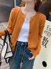Women's Loose Single-Breasted Round Neck Pvc Solid Color Basic Style Long Sleeve Cardigan for Autumn in White Apricot Orange Yellow