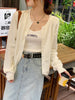 Women's Loose Single-Breasted Round Neck Pvc Solid Color Basic Style Long Sleeve Cardigan for Autumn in White Apricot Orange Yellow
