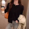 Women's Loose Single-Breasted Round Neck Pvc Solid Color Basic Style Long Sleeve Cardigan for Autumn in White Apricot Orange Yellow