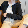 Women's Loose Single-Breasted Round Neck Pvc Solid Color Basic Style Long Sleeve Cardigan for Autumn in White Apricot Orange Yellow