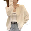 Women's Loose Single-Breasted Round Neck Pvc Solid Color Basic Style Long Sleeve Cardigan for Autumn in White Apricot Orange Yellow