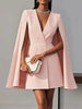 Women's Casual V Neck Polyester Solid Color Dress for Summer Office Work in Apricot Blue Pink