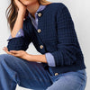 Women's Regular Fit Cotton Polyester Yarn Plaid Round Neckline Pullover Cardigan for Summer in Apricot
