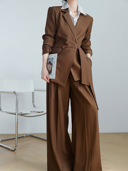 Women's Plus Size Business Suit Set with Polyester Wide Leg Pants Two Piece Outfit for Autumn in Professional Style
