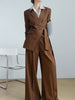 Women's Plus Size Business Suit Set with Polyester Wide Leg Pants Two Piece Outfit for Autumn in Professional Style