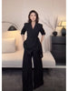 Women's Plus Size Business Suit Set with Polyester Wide Leg Pants Two Piece Outfit for Autumn in Professional Style