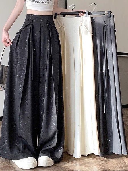 Women's Regular Fit High Waist Wide Leg Blended Loose Casual Long Pants with Draped Look for Summer in Apricot