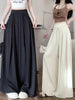 Women's Regular Fit High Waist Wide Leg Blended Loose Casual Long Pants with Draped Look for Summer in Apricot