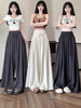 Women's Regular Fit High Waist Wide Leg Blended Loose Casual Long Pants with Draped Look for Summer in Apricot