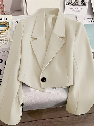 Women's Regular Fit Polyester Solid Color Suit Collar One Button Casual Blazer for Autumn in Emerald Green Pink